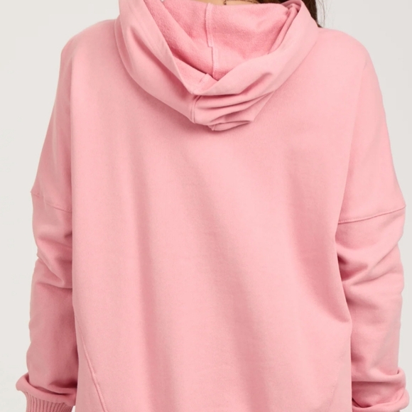 Pink Button Front Ribbed Trim Maternity Hooded Sweatshirt - Picture 3 of 11